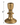 An antique brass candlestick holder with a 6-inch height measurement overlay on a white background.