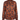 A long-sleeve satin button-up blouse with a warm rust-orange and navy blue floral pattern, shown on a plain white background.