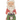 A distressed, hand-painted wooden Santa Claus figurine holding a green glittery wreath with a bell inside, set against a plain white background.