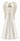 An off-white ceramic angel figurine with detailed embossed patterns on its dress and wings, standing against a plain white background.