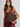 brown tote with model and white background