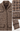 A close-up of a brown and beige tweed coat with matching buttons, shown alongside three detail insets highlighting the textured weave, a decorative button, and the frayed cuff.