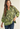 Contrast Accent Slit Hem Green Floral Blouse