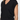 A close-up of a woman wearing a black knit V-neck sweater vest with cap sleeves, side ruching, and drawstring ties at the hem, paired with blue jeans against a plain light background.